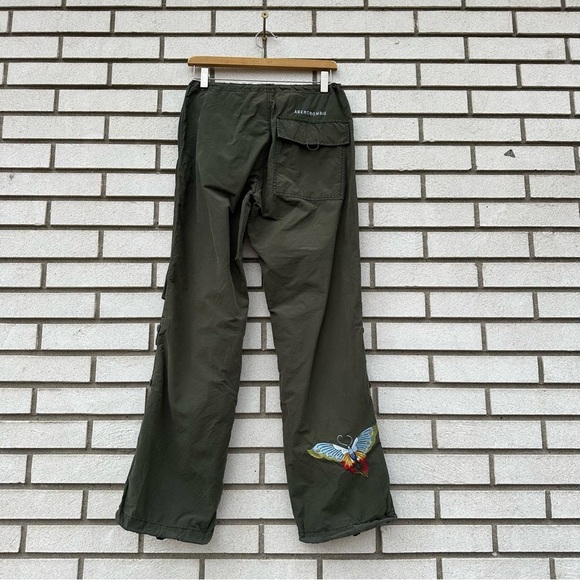 Rare Vintage Abercrombie Olive Parachute Pants XS Butterfly Embroidery Cargo Y2K - Picture 1 of 14